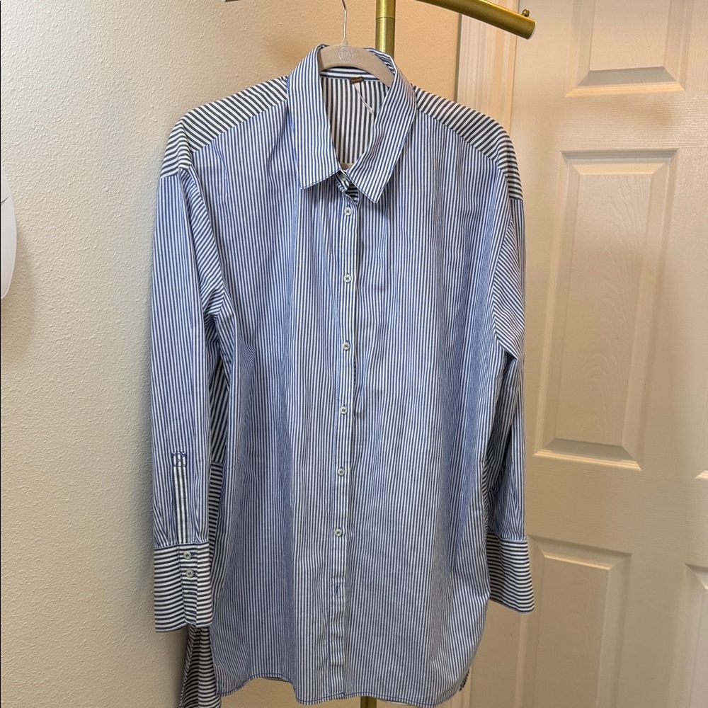 Free people striped oversized button up tunic/shirt/blouse Large